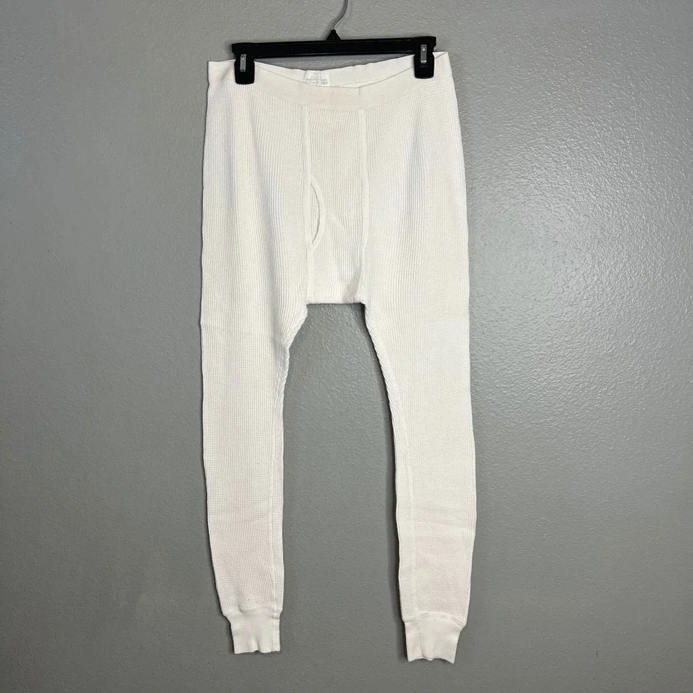 J.E. Morgan Long Johns Mens XL White All Natural Thermal Waffle Knit USA Made